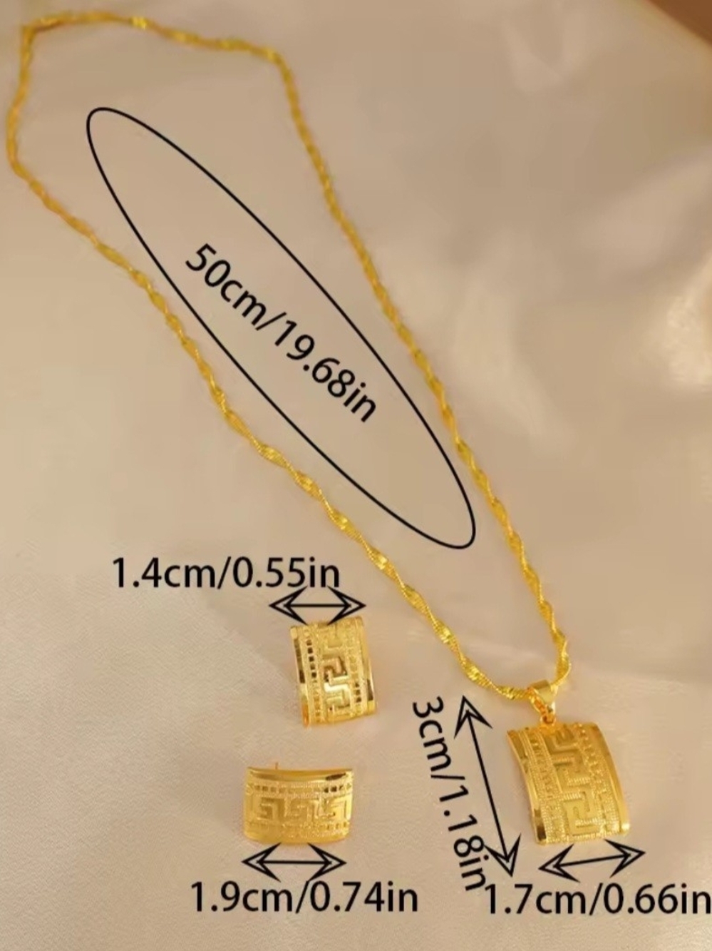 Gold-Tone Greek Key Pendant Necklace and Earring Set